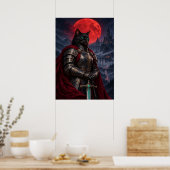Black Cat Knight Dark Fantasy Art Poster ポスター (キッチン)