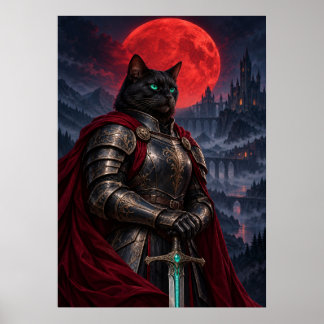 Black Cat Knight Dark Fantasy Art Poster ポスター