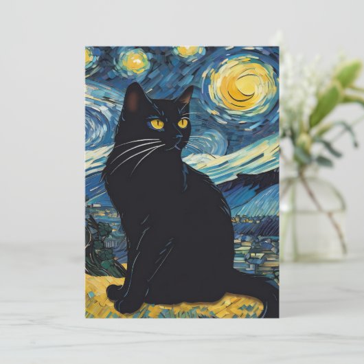 Black Cat Landscape 絵を描's Greeting Card 招待状 (スタンド正面)