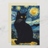 Black Cat Landscape 絵を描's Greeting Card 招待状 (正面/裏面)
