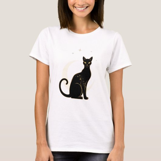 Black Cat Magic – Mystical Halloween Woman T-shirt Tシャツ (正面)
