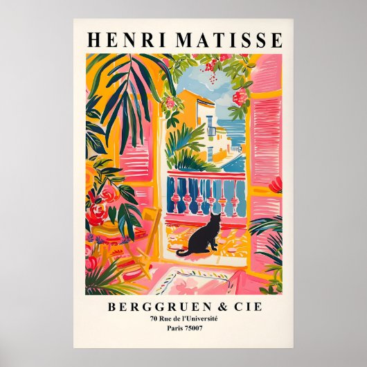 Black Cat Matisse Art Print Pink Beachy ポスター (正面)