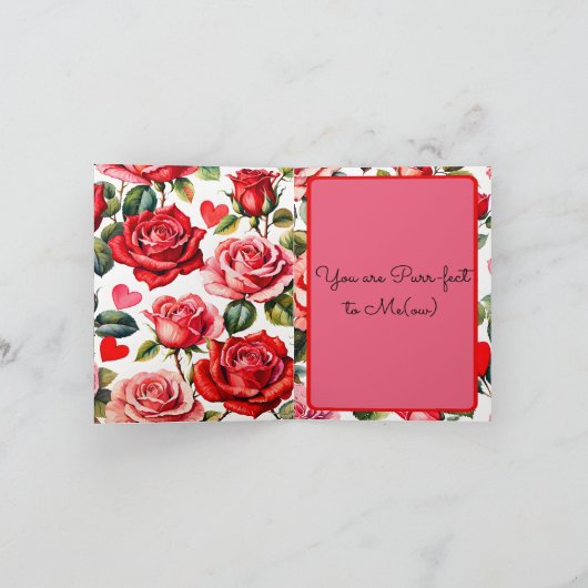 Black Cat Maximalist Roses & Hearts Pun Valentine カード (内部)