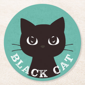 BLACK CAT | Minimalist Modern Pop Black Cat ラウンドペーパーコースター
