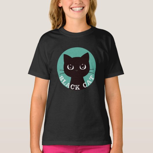 BLACK CAT | Minimalist Modern Pop Black Cat Tシャツ (正面)