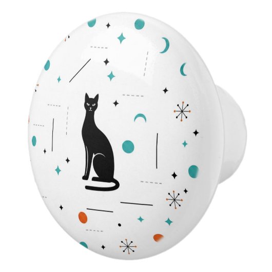 Black Cat Modern Mid Century Retro Atomic セラミックノブ (右)