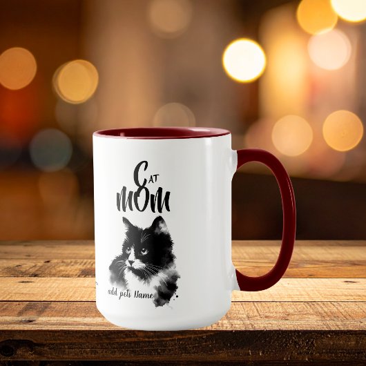 Black CAT MOM追加フォトまたは名前 マグカップ