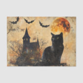 Black Cat Moon Vintage Halloween Decoupage  薄葉紙 (正面)