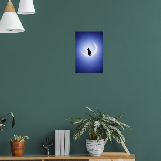 Black Cat Moon Wall Art – Celestial Blue Decor ポスター (リビング1)