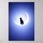 Black Cat Moon Wall Art – Celestial Blue Decor ポスター (正面)