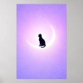 Black Cat Moon Wall Art – Lavender Bedroom Decor ポスター (正面)