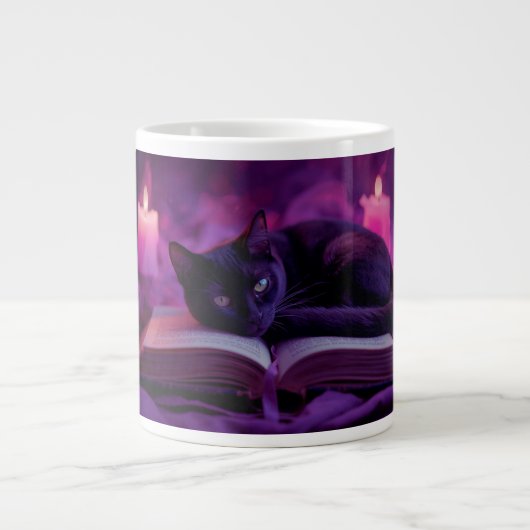 Black Cat Mug | Witchy Candlelight Coffee Cup ジャンボコーヒーマグカップ (正面)