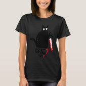 Black Cat Murder Knife Nani Japanese Kitten Sarcas Tシャツ (正面)