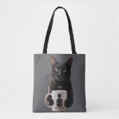 Black Cat "MY HUMAN" Tote Bag - Funny Canvas Tote トートバッグ (正面)