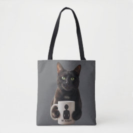 Black Cat "MY HUMAN" Tote Bag - Funny Canvas Tote トートバッグ