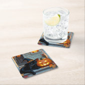 Black Cat Napping on Pumpkin Halloween  スクエアペーパーコースター (インサイチュ)