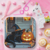 Black Cat Napping on Pumpkin Halloween ペーパープレート (パーティー)