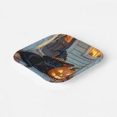 Black Cat Napping on Pumpkin Halloween  ペーパープレート (傾斜あり)