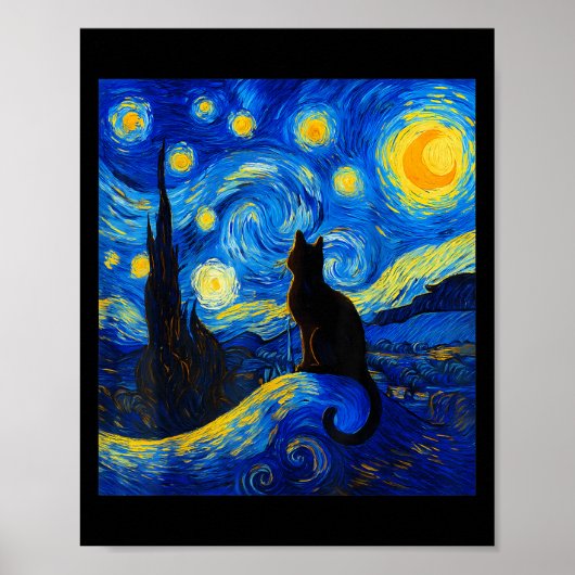 Black Cat On A Starry Night – Cat Lover Funny Van  ポスター (正面)