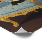 Black Cat on Blue Floral Armchair ポスター (角)