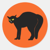 Black Cat on Orange ラウンドシール (正面)