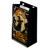 Black Cat on Pumpkin Halloween Gift Bag – Spooky スモールペーパーバッグ (裏面アングル)
