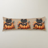 Black Cat on Pumpkin with Autumn Quilt Pattern ボディピロー (正面)