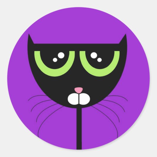 Black Cat on Purple – ステッカー (正面)