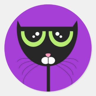 Black Cat on Purple – ステッカー