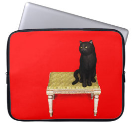 Black cat on the stool laptop sleeve ラップトップスリーブ