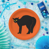 Black Cat on Vibrant Orange ペーパープレート (パーティー)