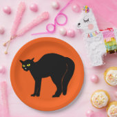 Black Cat on Vibrant Orange ペーパープレート (パーティー)