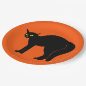 Black Cat on Vibrant Orange ペーパープレート (アングル)