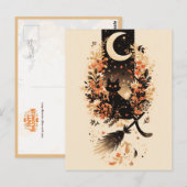 Black Cat on Witch’s Broom Under the Moon ポストカード (正面/裏面)