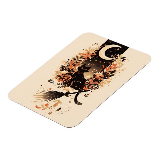 Black Cat on Witch’s Broom Under the Moon マグネット (左側)