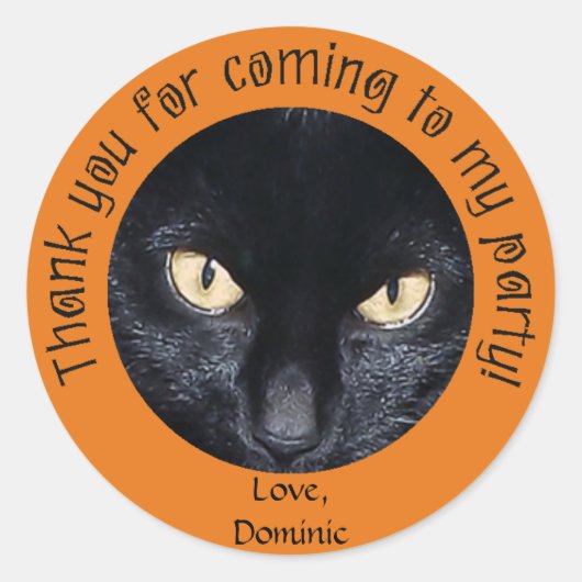 Black Cat Orange Halloween Thank You Stickers ラウンドシール (正面)