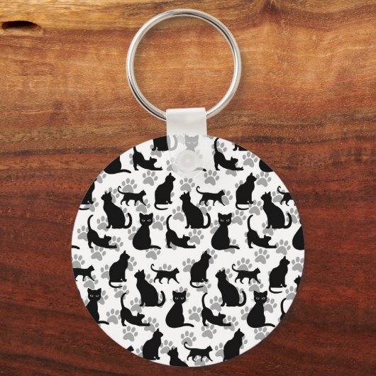Black Cat Pattern Keychain キーホルダー (正面)