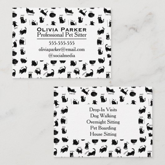 Black Cat Pattern Professional Pet Sitter 名刺 (正面/裏面)