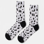 Black Cat Pattern Socks – Funny Cartoon Feline ソックス (左)