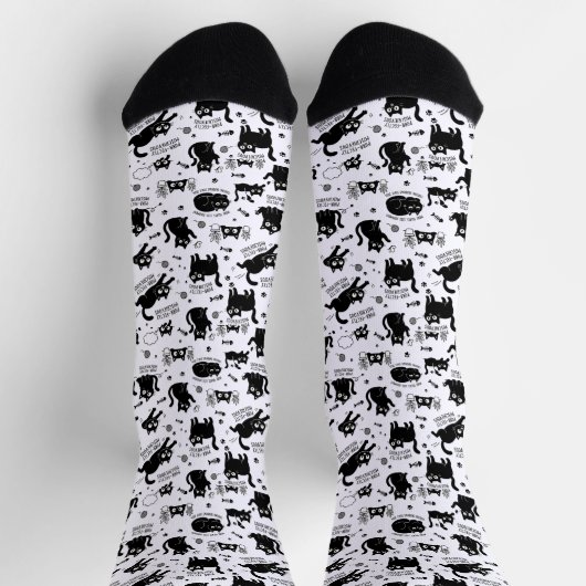 Black Cat Pattern Socks – Funny Cartoon Feline ソックス (上部)