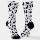 Black Cat Pattern Socks – Funny Cartoon Feline ソックス (傾斜あり)