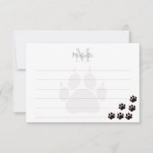 Black Cat Paw Prints Lined Monogram ノートカード (正面)