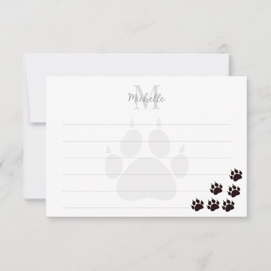 Black Cat Paw Prints Lined Monogram ノートカード (正面)