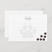 Black Cat Paw Prints Lined Monogram ノートカード (正面/裏面)