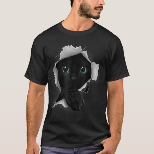Black Cat Peek Through Design Tシャツ (正面)