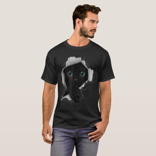 Black Cat Peek Through Design Tシャツ (正面フル)