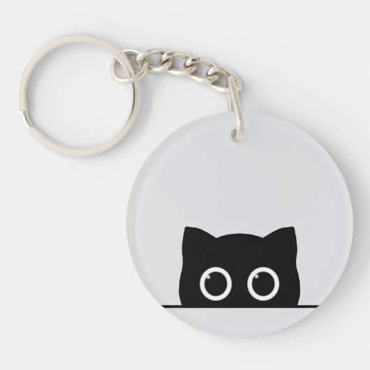 Black Cat Peeking Keychain キーホルダー (正面)