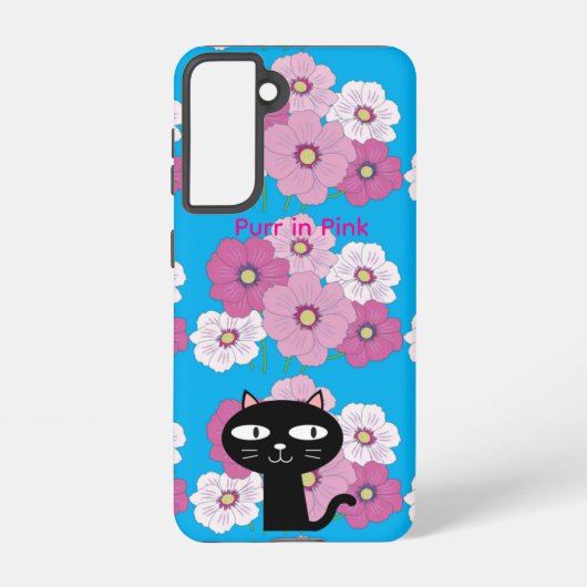 Black Cat Pink Floral Galaxy Case – Turquoise Samsung Galaxyケース (裏面)