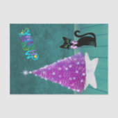 Black Cat Pink Silver Tree Colourful Christmas 薄葉紙 (正面)