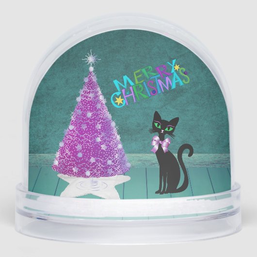 Black Cat Pink Sparkling Christmas Tree Teal Room (正面)